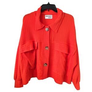 Bucket List Leah Soft Ribbed Knit Lightweight Shacket Size Large Orange